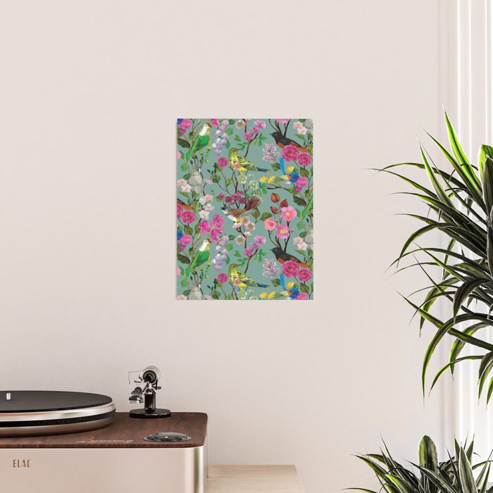 Birds and Blooms Chinoiserie {Duck Egg} Poster Gallery Image 2