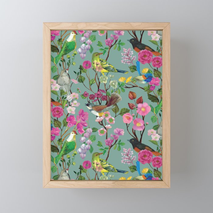 Birds and Blooms Chinoiserie {Duck Egg} Mini Art Print Gallery Image 1