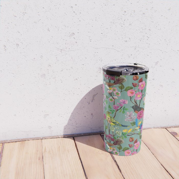 Birds and Blooms Chinoiserie {Duck Egg} Travel Mug Gallery Image 4