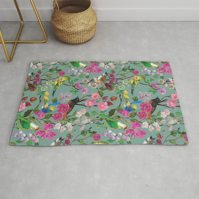 Birds and Blooms Chinoiserie {Duck Egg} Rug Gallery Image 1