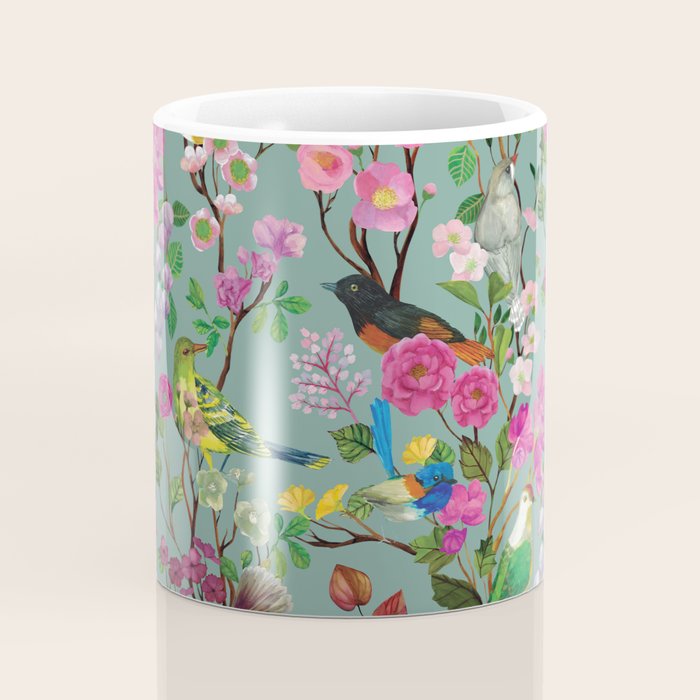 Birds and Blooms Chinoiserie {Duck Egg} Coffee Mug Gallery Image 4