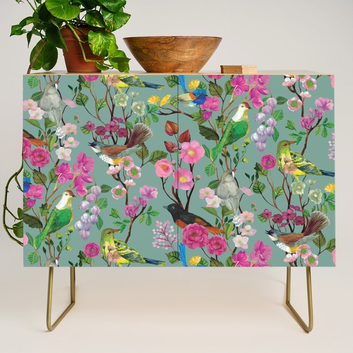 Birds and Blooms Chinoiserie {Duck Egg} Credenza Gallery Image 1