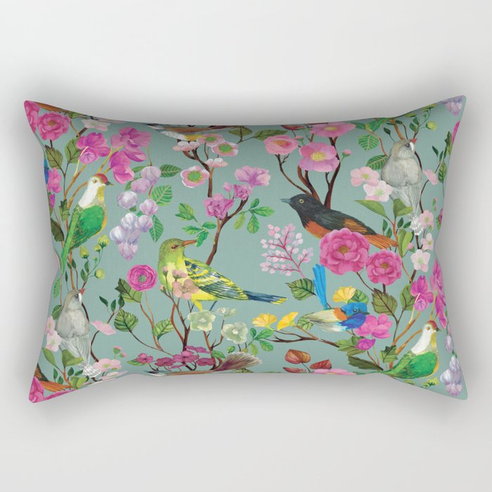 Birds and Blooms Chinoiserie {Duck Egg} Rectangular Pillow Gallery Image 2