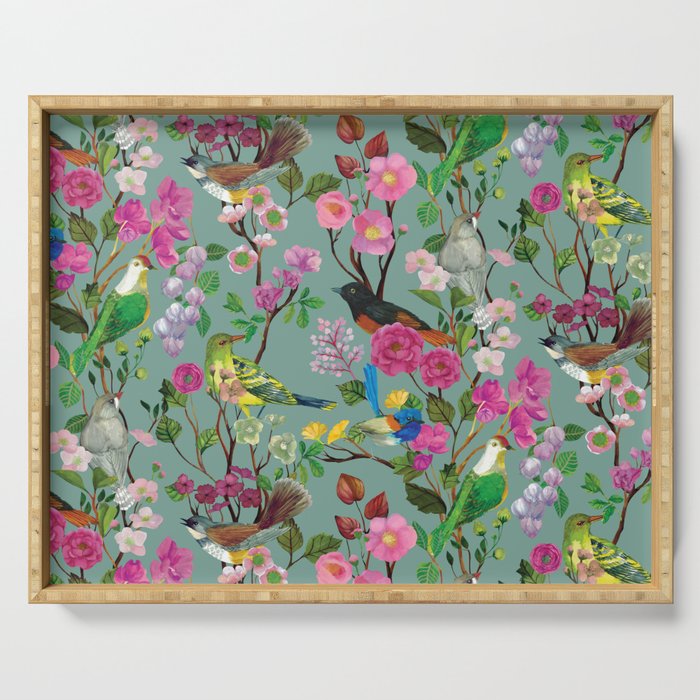 Birds and Blooms Chinoiserie {Duck Egg} Serving Tray Gallery Image 1