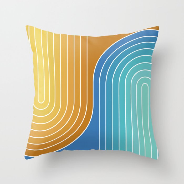 Gradient Curvature XII Beachy Blue and Orange Throw Pillow Gallery Image 6