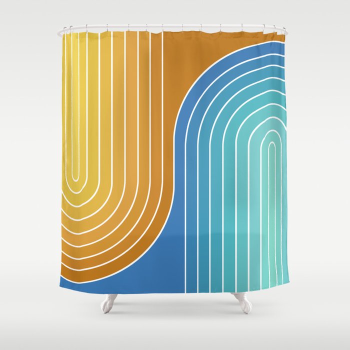 Gradient Curvature XII Beachy Blue and Orange Shower Curtain Gallery Image 1