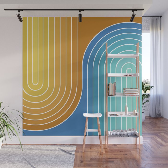 Gradient Curvature XII Beachy Blue and Orange Wall Mural Gallery Image 1