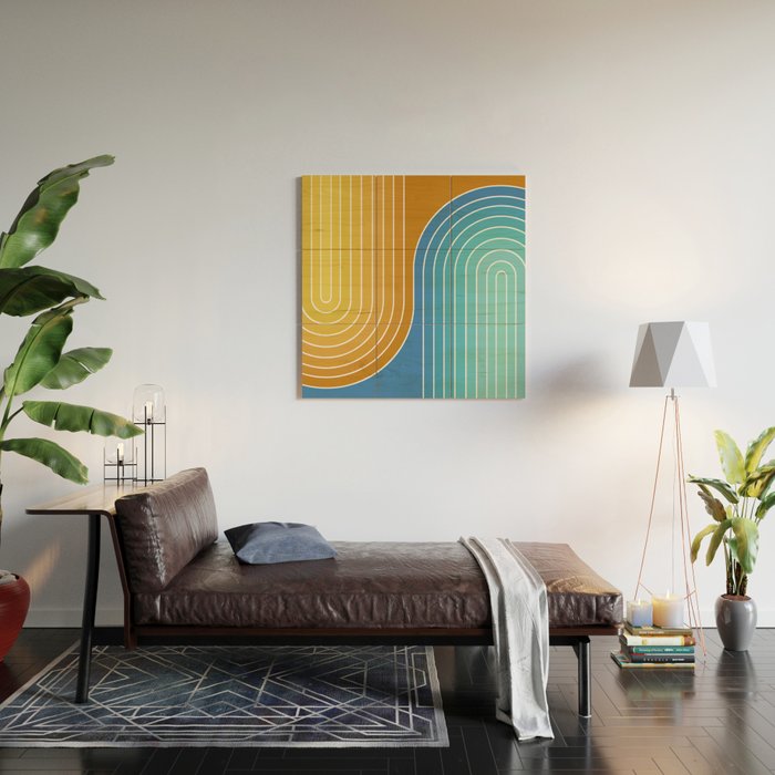 Gradient Curvature XII Beachy Blue and Orange Wood Wall Art Gallery Image 2