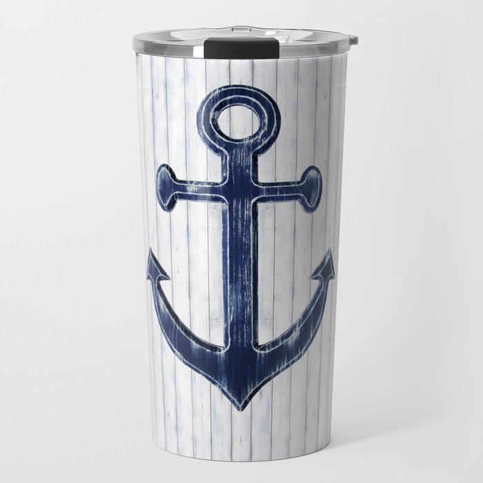 Rustic Anchor in navy blue Travel Mug Gallery Image 1