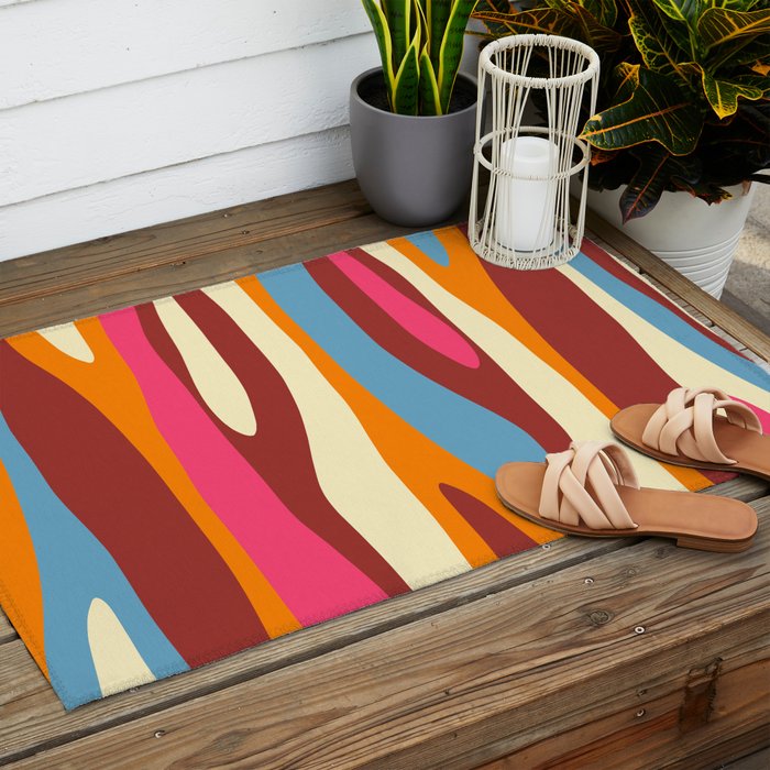 Bold Eclectic Abstract Wild Stripes Pattern Outdoor Rug Gallery Image 2