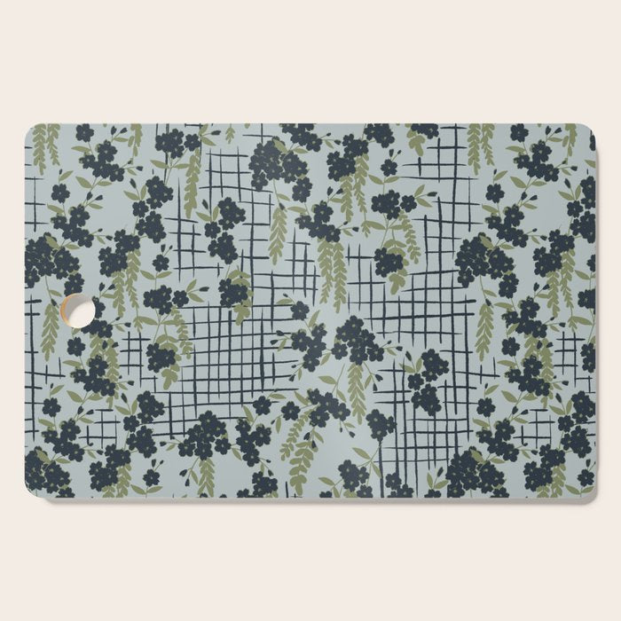 Blue floral with checks Cutting Board Gallery Image 1