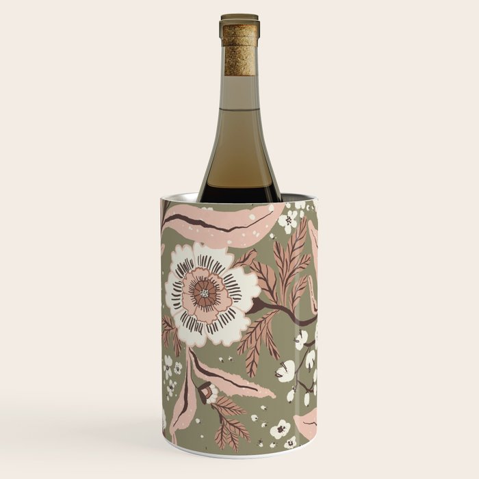 Sage Green and Mocha Mousse Vintage Floral Pattern Wine Chiller Gallery Image 2