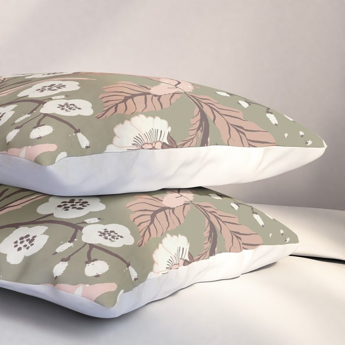 Sage Green and Mocha Mousse Vintage Floral Pattern Pillow Sham Gallery Image 3