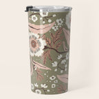 Sage Green and Mocha Mousse Vintage Floral Pattern Travel Mug Gallery Image 3