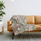 Sage Green and Mocha Mousse Vintage Floral Pattern Throw Blanket Gallery Image 1