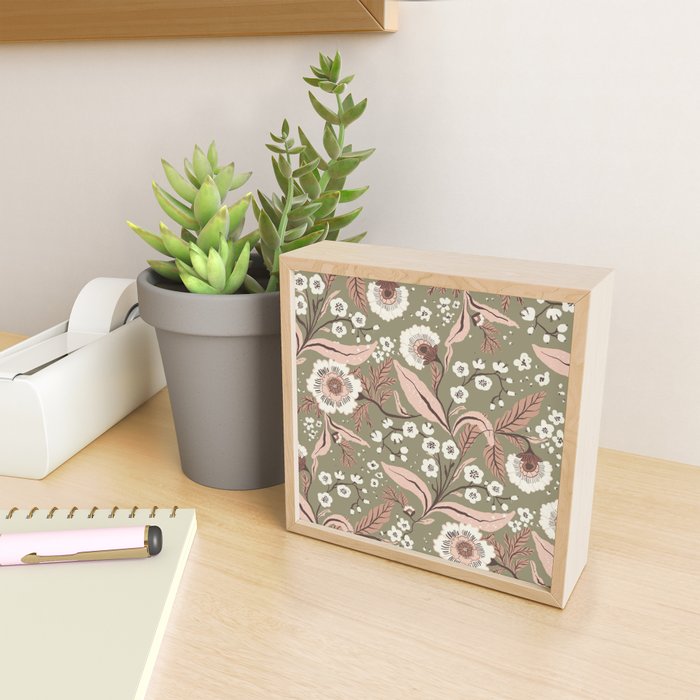 Sage Green and Mocha Mousse Vintage Floral Pattern Mini Art Print Gallery Image 2