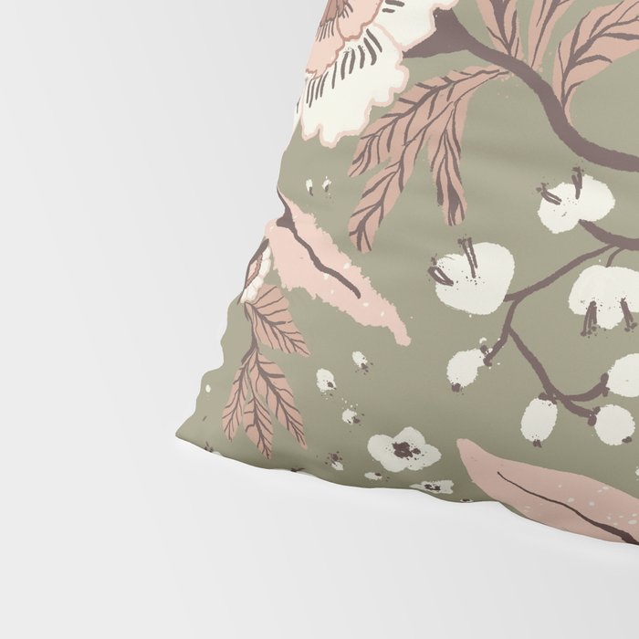 Sage Green and Mocha Mousse Vintage Floral Pattern Pillow Sham Gallery Image 4
