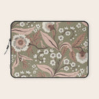 Sage Green and Mocha Mousse Vintage Floral Pattern Laptop Sleeve Gallery Image 1
