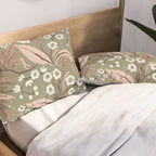 Sage Green and Mocha Mousse Vintage Floral Pattern Pillow Sham Gallery Image 2