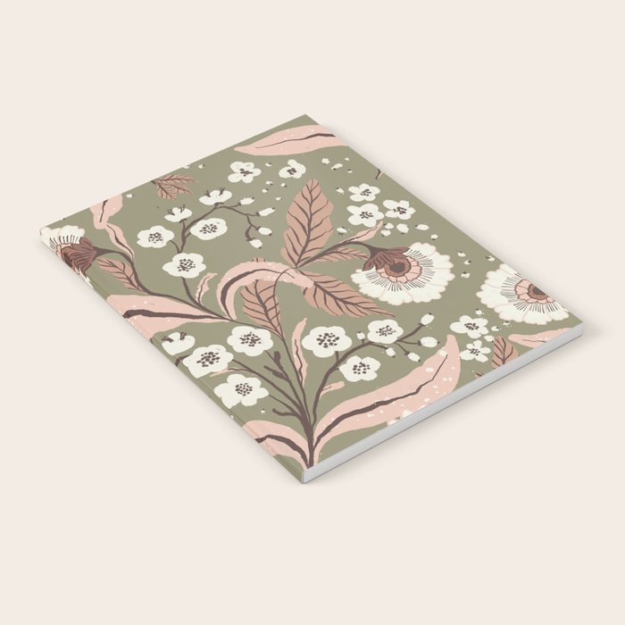 Sage Green and Mocha Mousse Vintage Floral Pattern Notebook Gallery Image 2