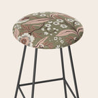Sage Green and Mocha Mousse Vintage Floral Pattern Stool Gallery Image 2
