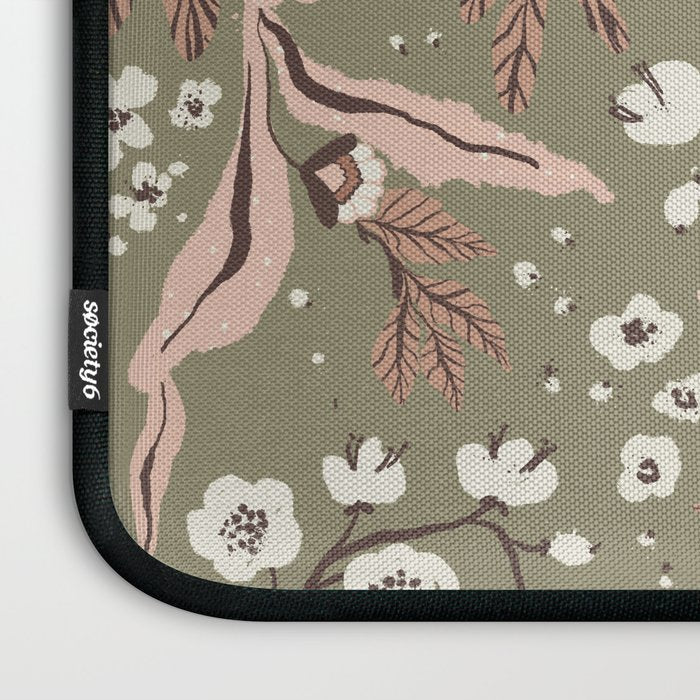 Sage Green and Mocha Mousse Vintage Floral Pattern Laptop Sleeve Gallery Image 3