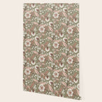 Sage Green and Mocha Mousse Vintage Floral Pattern Wallpaper Gallery Image 2