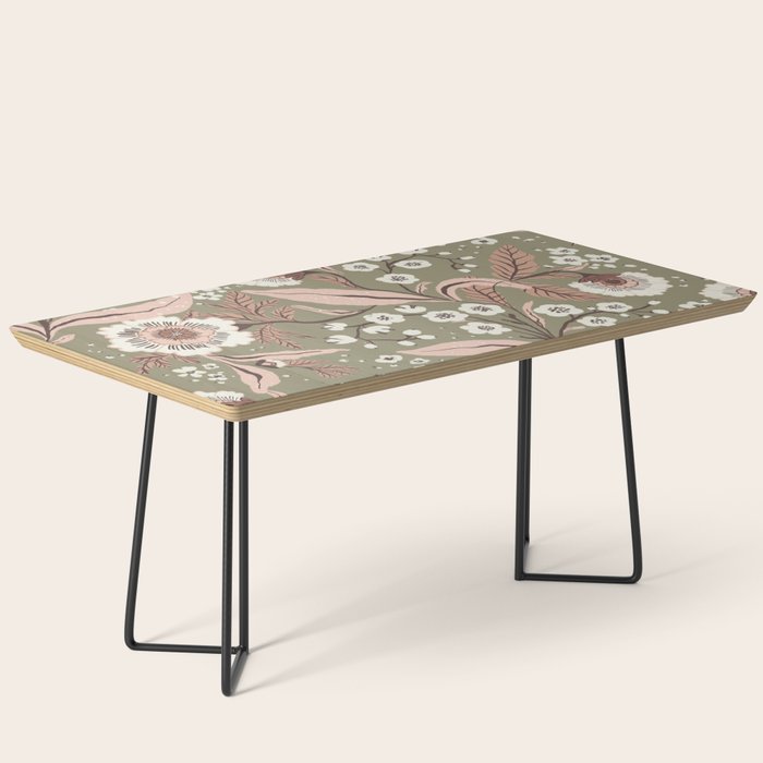 Sage Green and Mocha Mousse Vintage Floral Pattern Coffee Table Gallery Image 1