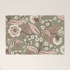 Sage Green and Mocha Mousse Vintage Floral Pattern Welcome Mat Gallery Image 1
