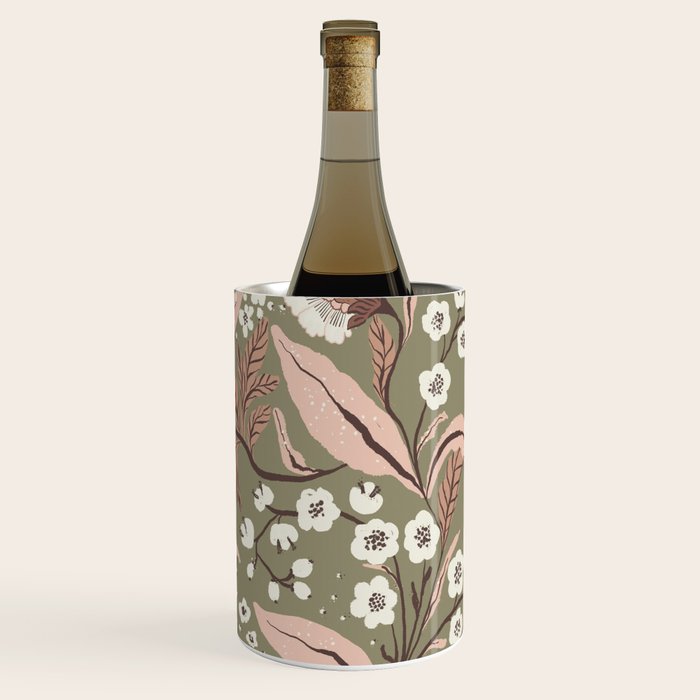 Sage Green and Mocha Mousse Vintage Floral Pattern Wine Chiller Gallery Image 1