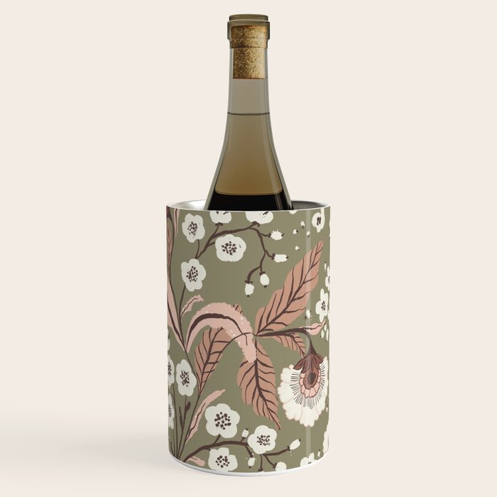 Sage Green and Mocha Mousse Vintage Floral Pattern Wine Chiller Gallery Image 3