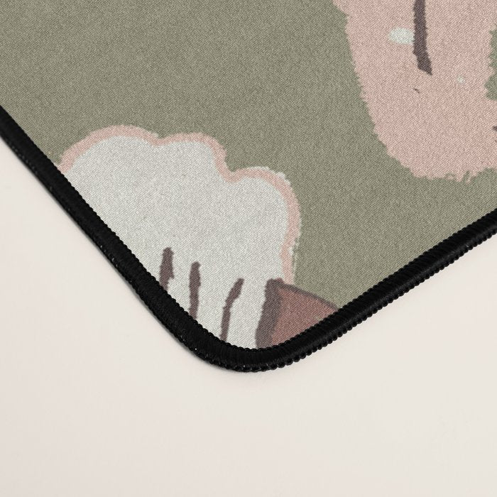 Sage Green and Mocha Mousse Vintage Floral Pattern Desk Mat Gallery Image 4