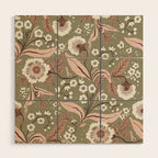 Sage Green and Mocha Mousse Vintage Floral Pattern Wood Wall Art Gallery Image 1
