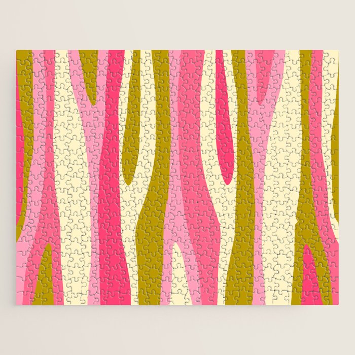 Abstract Wild Stripes Pattern in Pink and Olive Yellow Jigsaw Puzzle Gallery Image 1