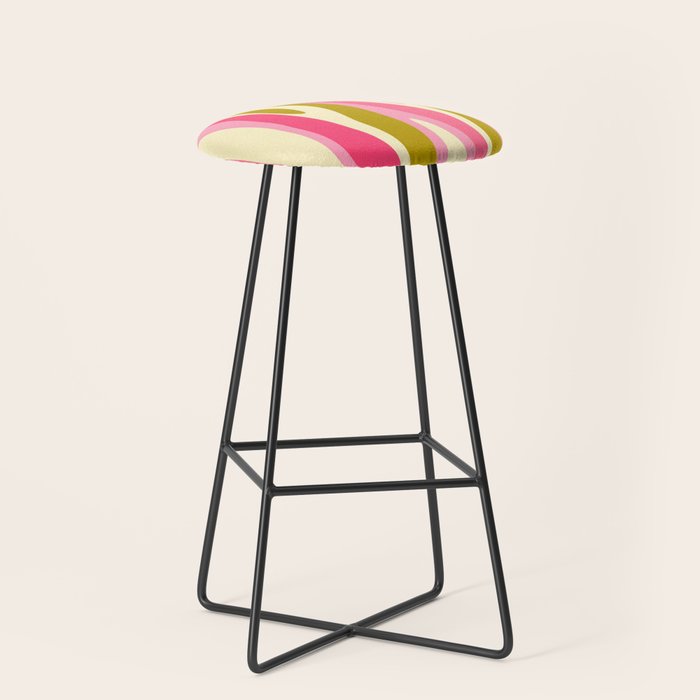 Abstract Wild Stripes Pattern in Pink and Olive Yellow Stool Gallery Image 1