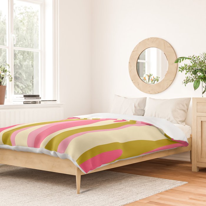 Abstract Wild Stripes Pattern in Pink and Olive Yellow Duvet Cover Gallery Image 2