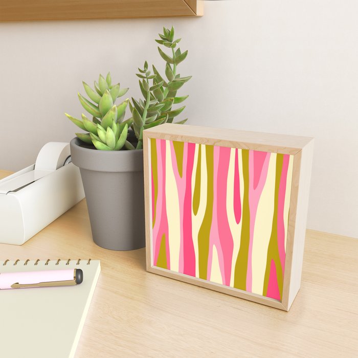 Abstract Wild Stripes Pattern in Pink and Olive Yellow Mini Art Print Gallery Image 2