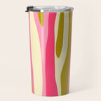 Abstract Wild Stripes Pattern in Pink and Olive Yellow Travel Mug Gallery Image 3