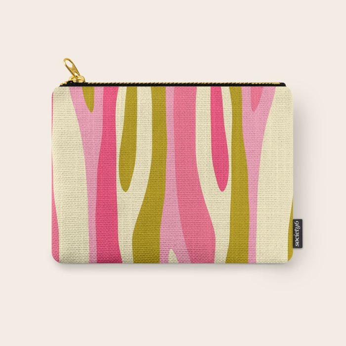 Abstract Wild Stripes Pattern in Pink and Olive Yellow Carry All Pouch Gallery Image 1