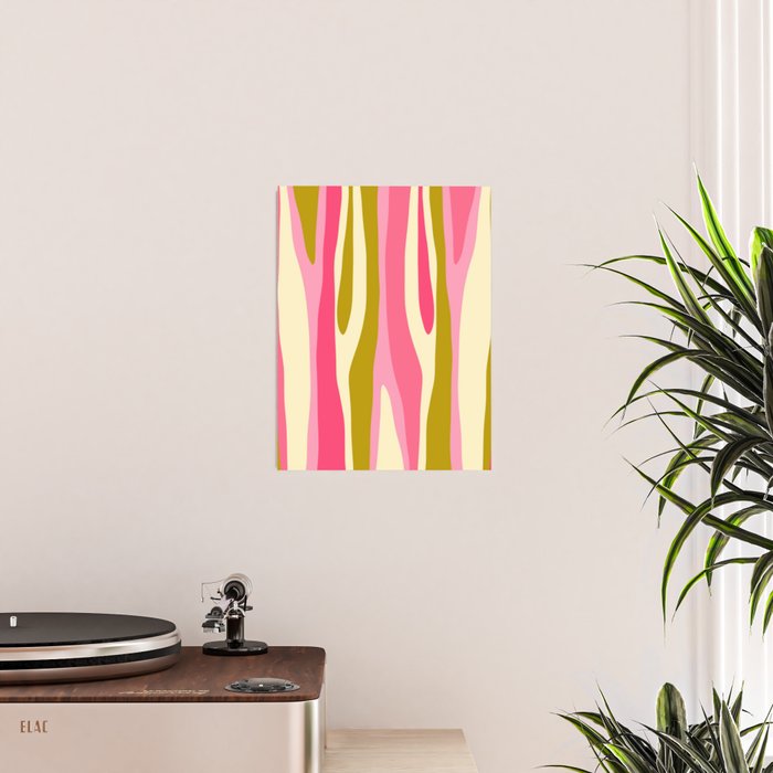 Abstract Wild Stripes Pattern in Pink and Olive Yellow Poster Gallery Image 2