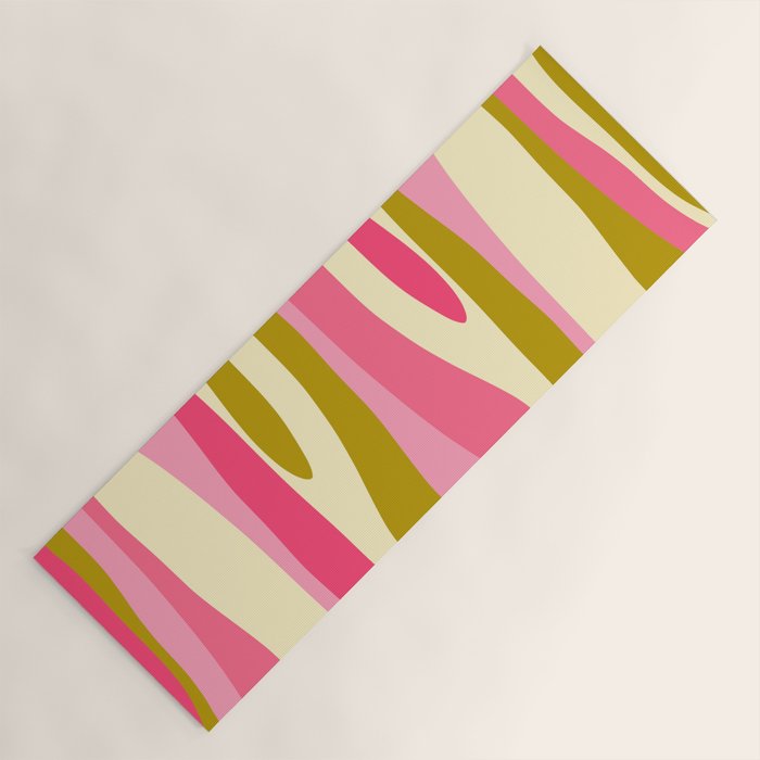 Abstract Wild Stripes Pattern in Pink and Olive Yellow Yoga Mat Gallery Image 1