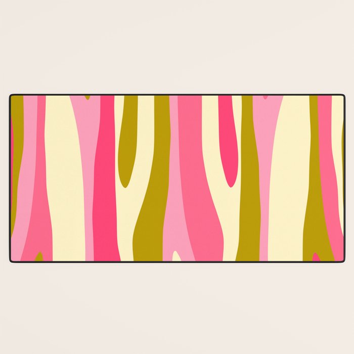 Abstract Wild Stripes Pattern in Pink and Olive Yellow Desk Mat Gallery Image 3