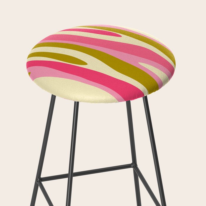 Abstract Wild Stripes Pattern in Pink and Olive Yellow Stool Gallery Image 2