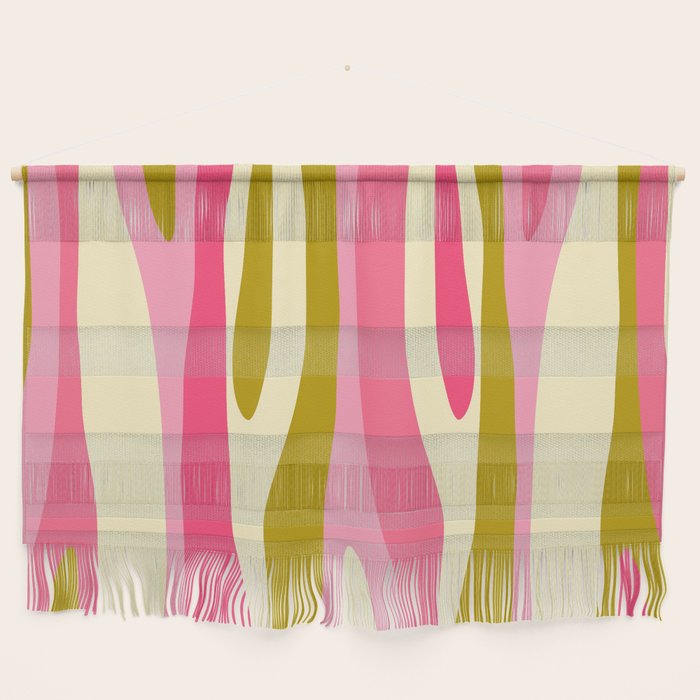 Abstract Wild Stripes Pattern in Pink and Olive Yellow Wall Hanging Gallery Image 1
