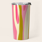 Abstract Wild Stripes Pattern in Pink and Olive Yellow Travel Mug Gallery Image 2