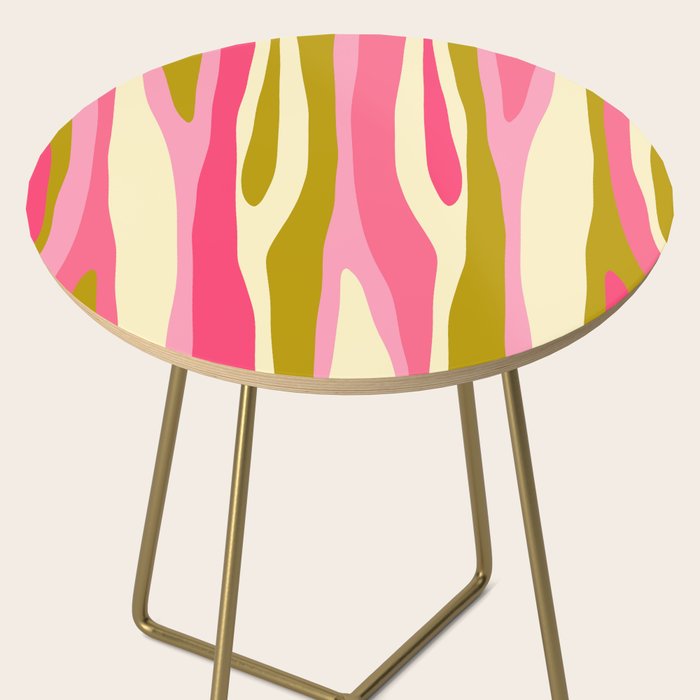 Abstract Wild Stripes Pattern in Pink and Olive Yellow Side Table Gallery Image 2