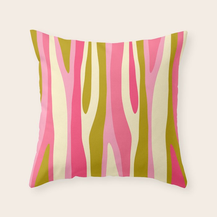 Abstract Wild Stripes Pattern in Pink and Olive Yellow Throw Pillow Gallery Image 6