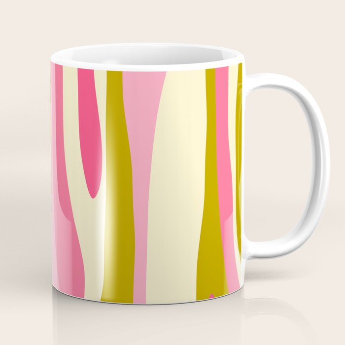 Abstract Wild Stripes Pattern in Pink and Olive Yellow Coffee Mug Gallery Image 1