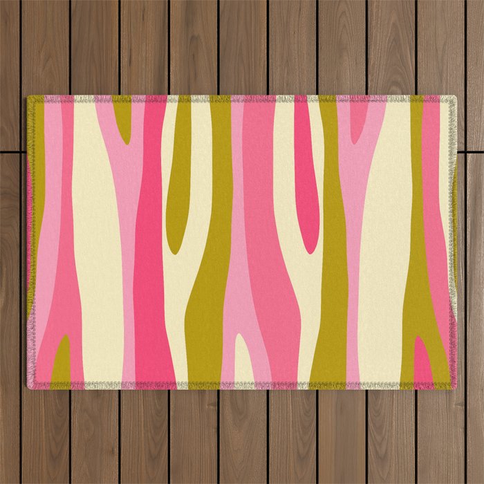 Abstract Wild Stripes Pattern in Pink and Olive Yellow Outdoor Rug Gallery Image 1