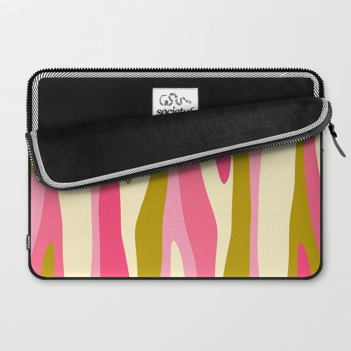 Abstract Wild Stripes Pattern in Pink and Olive Yellow Laptop Sleeve Gallery Image 2